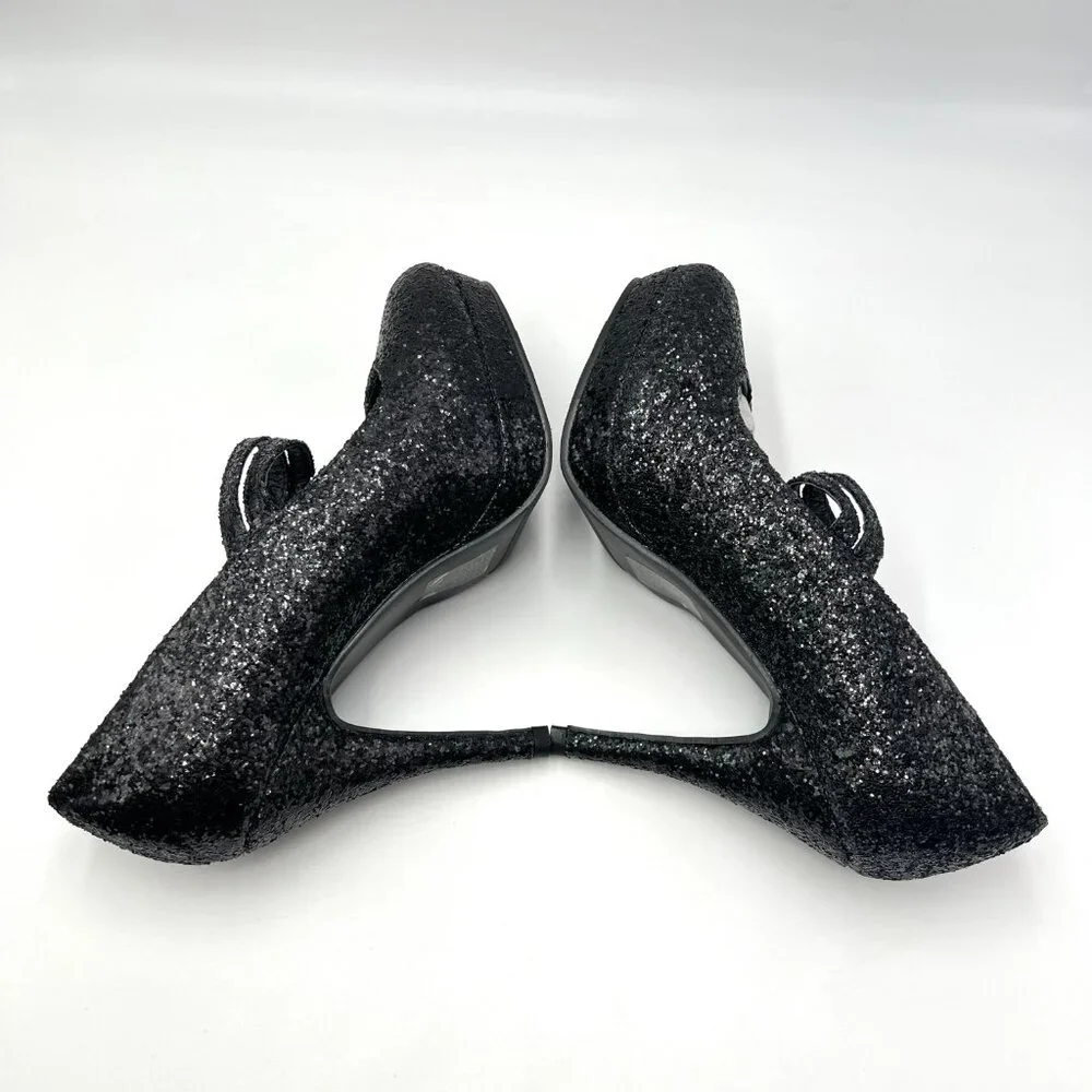 Ellie Size 8 8M Black‎ Glitter Platform Mary Jane Stiletto Heels Pumps Shoes